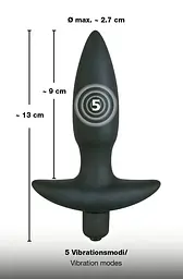 Анальна пробка з вібрацією Orion Black Velvet Vibrating Plug Small, 13х2.7 см, S - мініатюра 2