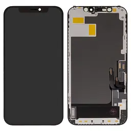 Дисплей для iPhone 12, iPhone 12 Pro, чорний, з рамкою, ., з пластиками камери та давача приближення, без мікросхеми, (OLED), GK