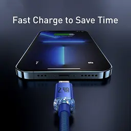 Кабель Baseus Crystal Shine Series Fast Charging Cable USB to Lightning 2.4A 1.2m CAJY000003 Blue - мініатюра 4