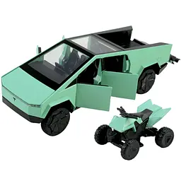 Колекційна металева модель автомобіля Автопром Tesla Cybertruck з квадроциклом, інерцією, світлом та звуком 1:32 - мініатюра 2