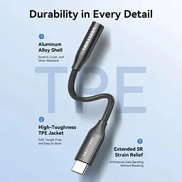 Перехідник USB-C аудіо Jack 3.5мм, Aluminum Alloy, чорний Vention - мініатюра 5