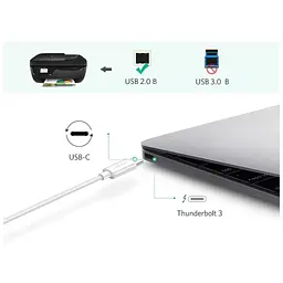 Кабель для принтера Ugreen USB-C 2.0 to BM 1.5m white (40417)