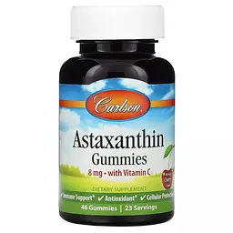 Астаксантин з вітаміном С Carlson Astaxanthin Gummies with Vitamin C смак вишні 4 мг 46 жувальних цукерок