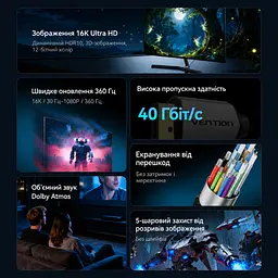 Відеокабель Vention CGWHG USB-C - DisplayPort 2.1 16K 30 Гц 1,5 м сірий (CGWHG) - мініатюра 12