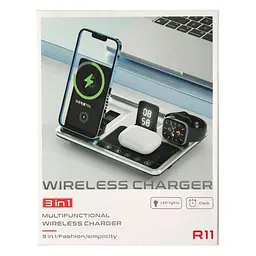 Зарядний пристрій 4 IN1 AUTOMATIC (iPhone, iWatch, AirPods, Clock) 15W FAST ORIGINAL сріблястий-чорний - мініатюра 2