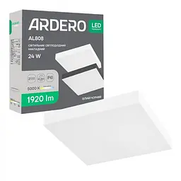 Свiтильник свiтлодiодний Ardero AL808 квадрат накладний білий 24W 5000K (80624)