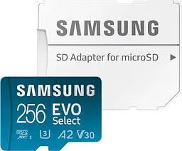 Карта пам'яті microSDXC (UHS-І U3) Samsung EVO Select 256Gb class 10 A2 V30 (R130MB/s, W30MB/s) (adapter SD) (MB-ME256KA/EU)