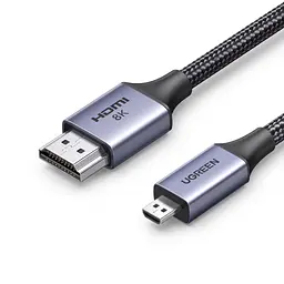Видеокабель UGREEN HD164 Micro HDMI - HDMI 2.1 8K 60 Гц 2 м чёрно-серый (15517)