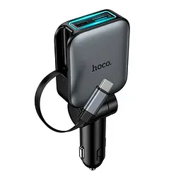 Адаптер автомобильный HOCO Triunfar car charger with telescopic Type-C cable Z67 1C/1A, 60W/3A, PD/QC
