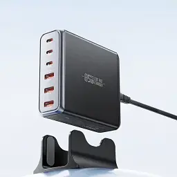 Зарядний пристрій Essager 3xUSB-C + 3xUSB-A 85W GaN black (EZC85W-SXB0G-Z) - мініатюра 5