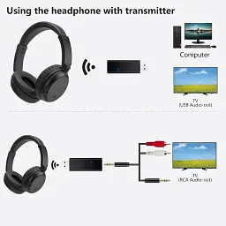 Бездротові навушники KST-900BT Bluetooth з FM-радіо глибокі чорні баси для телевізора та ПК - мініатюра 2