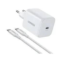 Зарядний пристрій UGREEN USB-C GaN 45W + cable USB-C to USB-C X524 white (65055)
