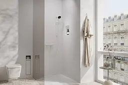 Вбудований тримач туалетного паперу з йоржиком Hansgrohe XtraStoris Rock з дверцятами під облицювання плиткою brushed stainless steel 56062800 - мініатюра 2