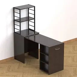 Стіл-тумба трансформер Смарт 4/2 з етажеркою Ferrum-decor 1430x1450x600 Чорний метал ДСП Венге Магія 16 мм (FRD-106170)