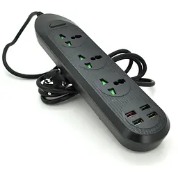 Мережевий фільтр ТВ-Т16, 3 розетки + 4 USB, 2 м, перетин 3х0,75мм, 3000W, Black, Box