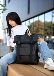 Жіночий рюкзак Sambag RollTop Milton чорний 41 x 30 x 16 см (24251001) - мініатюра 6