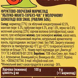 Фруктово-овочевий мармелад Bob Snail Яблуко-Манго-Гарбуз-Чіа в бельгійському молочному шоколаді 27 г - мініатюра 3