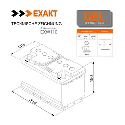 Акумулятор гелевий EXAKT 110Аh / 12V GEL - мініатюра 2