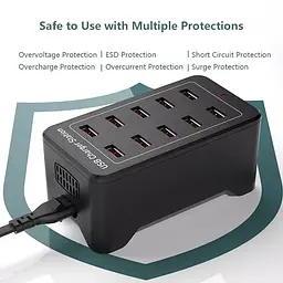 Зарядна станція ILEPO багатопортова на 10 USB портів 50 Вт / мережевий мультизарядний пристрій (19011) - мініатюра 4