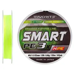 Шнур Favorite Smart PE 3x 150м (fl.yellow) 0.8/0.153 мм 15 lb/6.8 кг