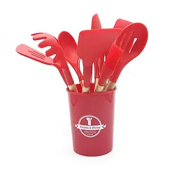 Кухонний набір Silikone Kitchen Set червоний з силікону з бамбуковою ручкою з 12 предметів - мініатюра 3