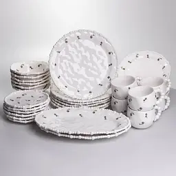 Столовий сервіз Yiwu Pearl YY78-4A порцеляновий, 32 предмети на 6 персон з рельєфним декором та квітами