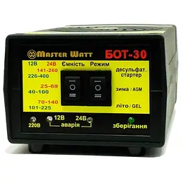 Десульфатирующее ЗУ БОТ-30 для акумулятора 12/24V (25-400Ah) (MF, WET, AGM, GEL, CA/CA), 160-245V, Струм заряду 20А, з функцією пуску