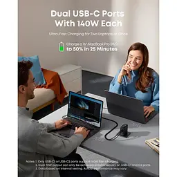 Зарядний пристрій Anker для ноутбука GaN 140 Вт 3xUSB-C PD 3.1 + USB-A + дисплей + кабель чорний (B2697GZ1) - мініатюра 10