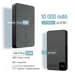 Повербанк Powerbank ColorWay PB-100LPA1BK-WPDD 10000mAh 15W MagSafe (USB-C PD 20W) Black - мініатюра 5
