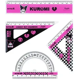Набір геометричний "Kite" №HK25-282 Kuromi (лінійка 15см,2 косинця,транспортир)