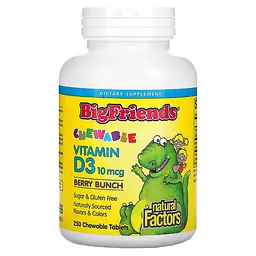 Вітамін D для дітей Natural Factors Big Friends Vitamin D3 400 IU, 250 жувальних таблеток