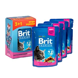 Набір вологого корму Brit Premium Cat з куркою та індичкою 3+1 х 100 г - мініатюра 2