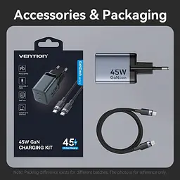 Зарядний пристрій Vention 45W GaN 2×USB-C PD 3.0/QC з кабелем USB-C M-M чорний (TZ-FCDH0-EU) - мініатюра 8