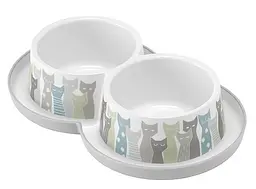 Подвійна миска Moderna Double Trendy Dinner Maasai для кішок, сіро-біла, 2×350 мл