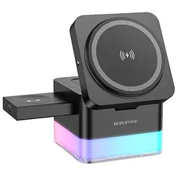 Безпровідний зарядний пристрій BOROFONE BQ33 Clever folding 3-in-1 vertical wireless fast charger (чорний)