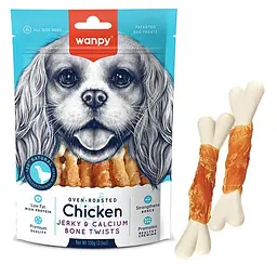 Wanpy Chicken Jerky & Calcium Bone Twists ВАНПІ КІСТКА З В’ЯЛЕНОЮ КУРКОЮ ТА КАЛЬЦІЄМ ласощі для собак, 100 г