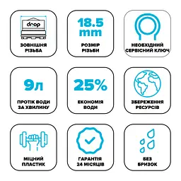Водозберігаючий аератор Drop SP185E для змішувача - Економія 25%, 9 л/хв, зовнішня М 18.5 мм - мініатюра 7