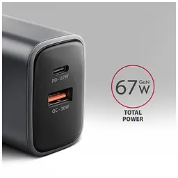 Зарядний пристрій AXAGON 1xUSB-C PD67W + 1xUSB QC4+ PPS gray (ACU-PQ67) - мініатюра 3