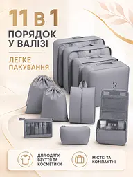 Набір дорожніх органайзерів для валізи 11 в 1 для одягу, взуття та косметики сірий (49676173) - мініатюра 2