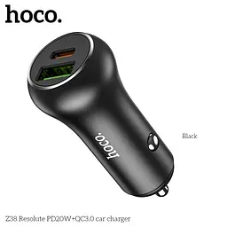 Адаптер автомобільний HOCO Resolute car charger Z38 1USB/1Type-C, QC/PD, 3A, 38W