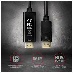 Кабель мультимедійний Axagon HDMI M - DisplayPort M 4K 30Hz чорний 1.8 м (RVD-HI14C2) - мініатюра 5
