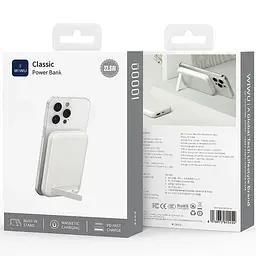 Портативний ЗП Power Bank WIWU P064 Classic PD22.5W з Бездротовий зарядний пристрій + holder 10000 mAh White - мініатюра 2
