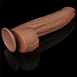 Фалоімітатор LoveToy Sliding-Skin Dual Layer Dong King Sized 31 см коричневий - мініатюра 4