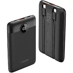 Зовнішній акумулятор VEGER 10000 mAh with built-in cables Type C / Lightning PD QC3.0 2A 22,5W C11 (W1170) black (VG-W1170)