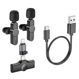 Бездротова мікрофонна система BOROFONE BFK12 Trophy lavalier dual-mic (iP/Type-C) Black (6941991106408) - мініатюра 5