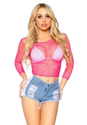 Сітчастий топ з довгим рукавом Leg Avenue Long Sleeves T-Shirts, Neon Pink, One Size