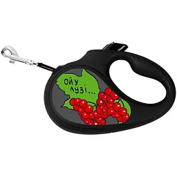 Повідець-рулетка для собак Waudog R-leash, малюнок "Калина", L, до 50 кг, 5 м, світловідбиваюча стрічка чорний