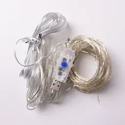 ЮСБ мережева гірлянда-штора кімнатна Роса новорічна 3х3 м USB 300 LED діодів 10 ниток для кімнати стін вікна мідний дріт прозорий колір світла Жовтий