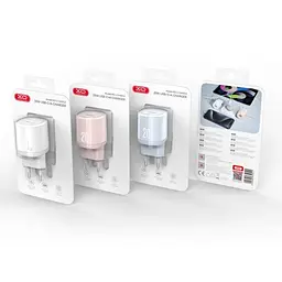 Сітчастий зарядний пристрій XO L144(EU) PD20W 1USB-A+1USB-C Fast Charger Білий - мініатюра 2