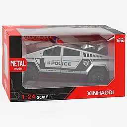 Колекційна металева модель поліцейського автомобіля Tesla Cybertruck Police з квадроциклом, інерцією, світлом та звуком 1:24 - мініатюра 8